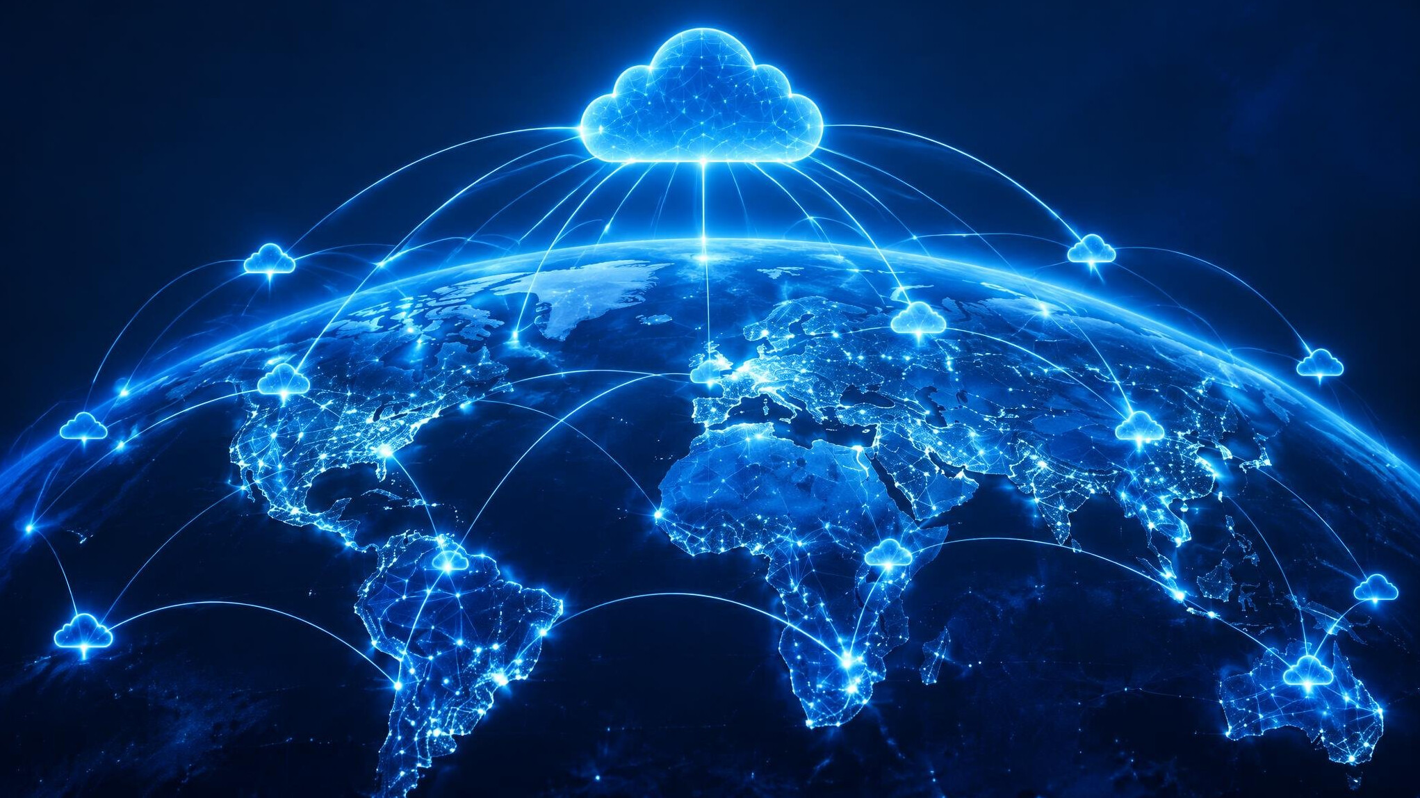 Digital network over the globe representing cloud computing