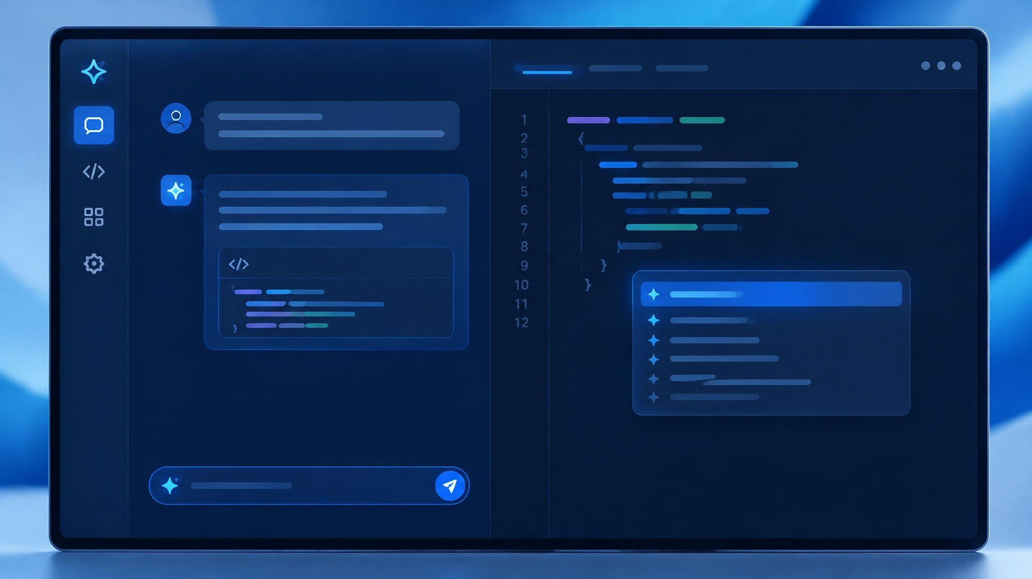 Abstract AI interface visualisation on a screen