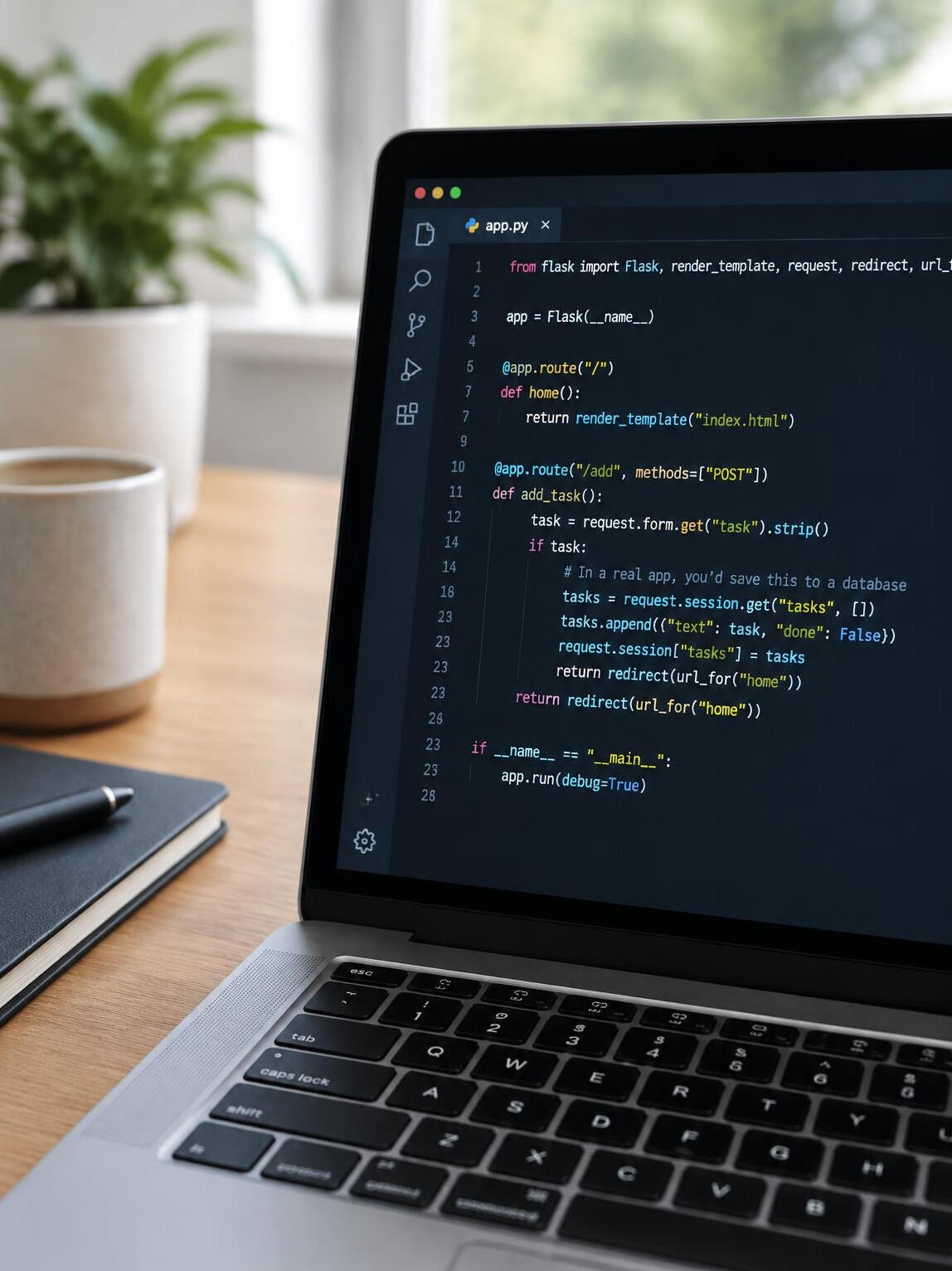 Laptop screen showing colourful source code in a code editor
